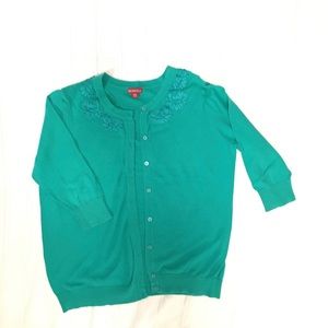 Green short sleeved cardigan